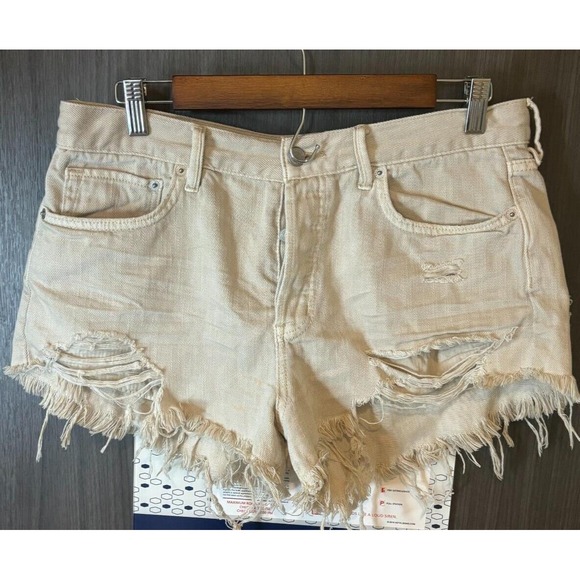 Free People We The Free Cutoff Shorts Women's 29 Beige 100% Cotton Button Fly - Picture 1 of 14